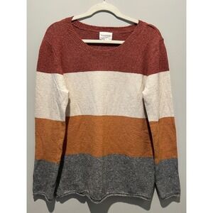 NWOT Pinque Womens L Gina Crew Neck Color Block Sweater Gray Orange Cream